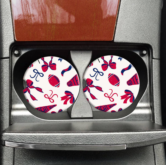 Blue Red Football Coquette Car Coasters, Car Coaster