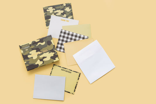 Boxed Notecard Set - Camo + Gingham - 12 Card Set