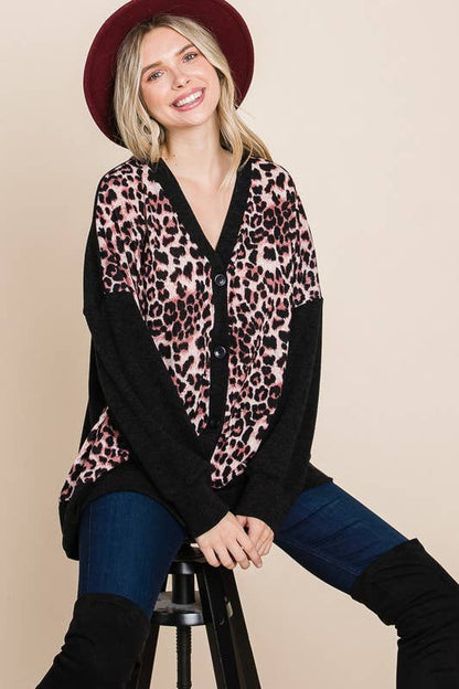 Animal Print Cardigan with Buttons