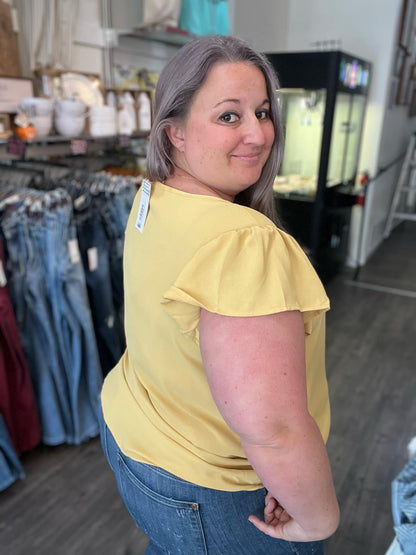 Split Neck Ruffle Sleeve Dusty Yellow