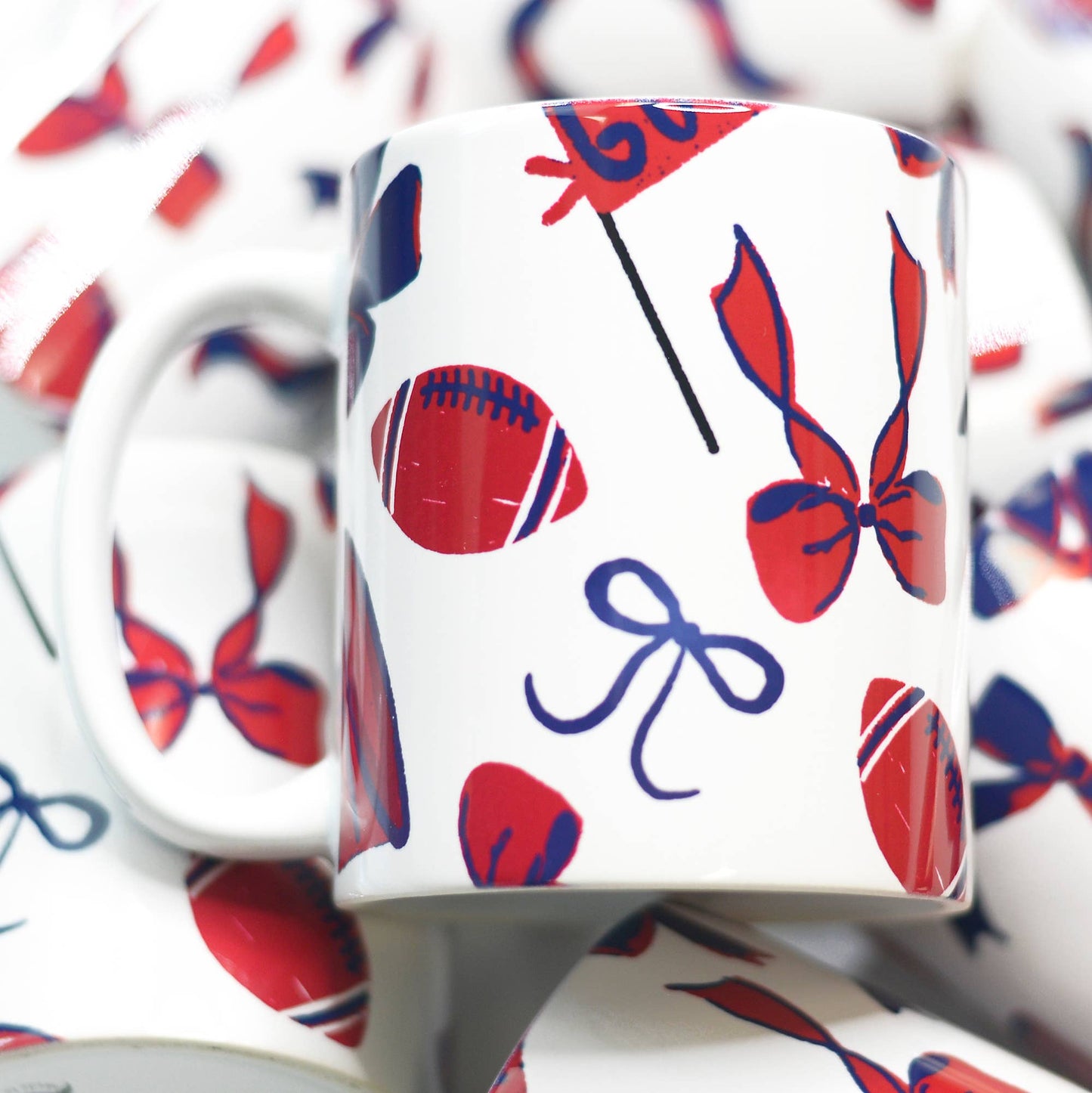 Red and Blue Football Ceramic Mug, Coquette Game Day Mug