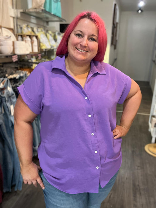 Pleated Button Woven Top Orchid Glow