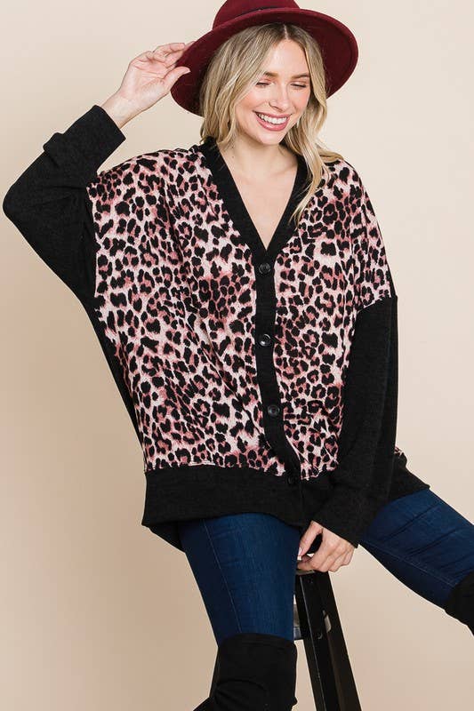 Animal Print Cardigan with Buttons