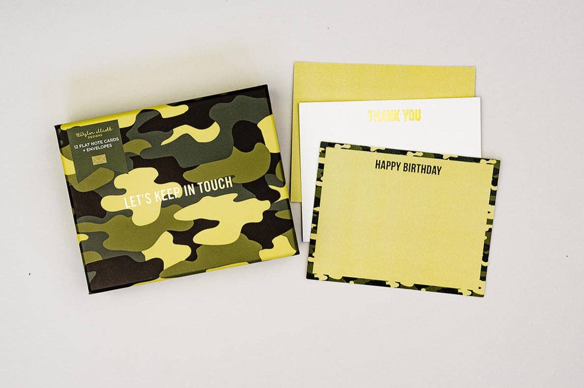 Boxed Notecard Set - Camo + Gingham - 12 Card Set