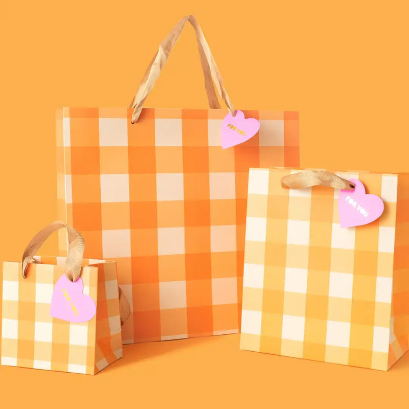 Gift Bags - Orange Gingham - Assorted Sizes
