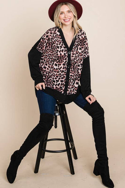 Animal Print Cardigan with Buttons
