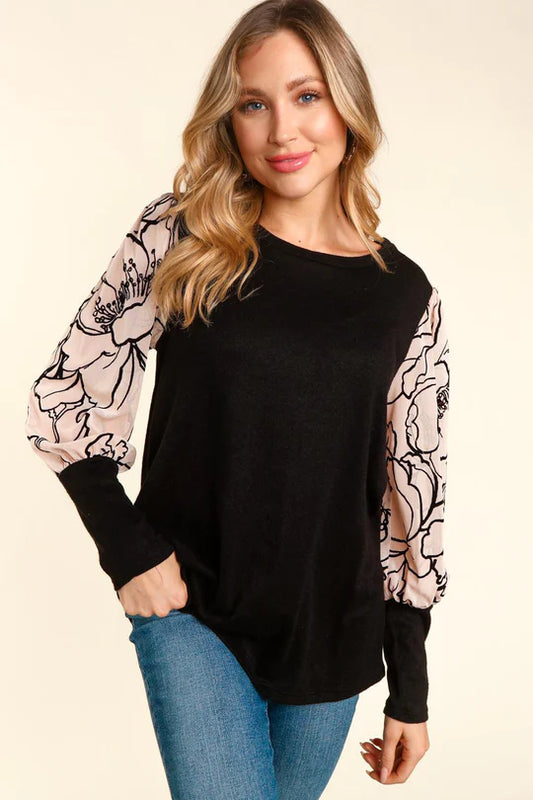 Floral Velvet Bubble Sleeve Top