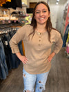 Henley Knit Top Khaki