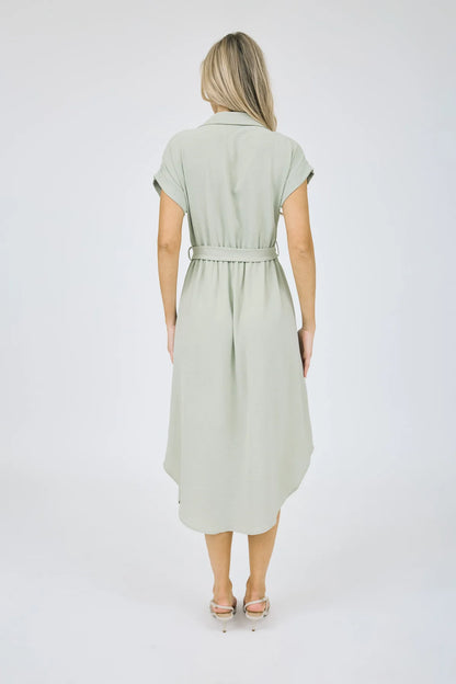 Light Olive Midi Dress with Belt
