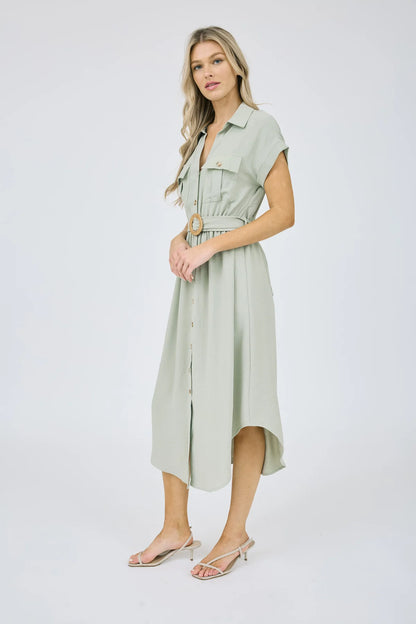 Light Olive Midi Dress with Belt