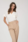 Split Neck Back Button Top Cream