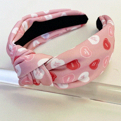 Conversation Heart Red and White Valentines Knot Headband
