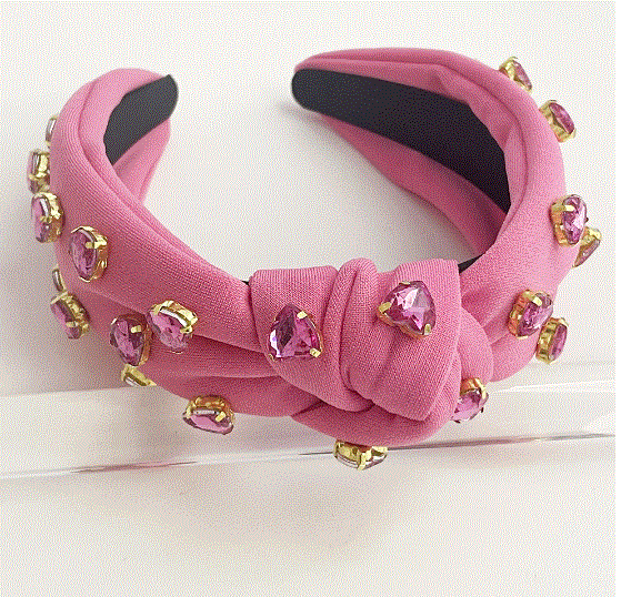 Pink Headband with Heart Rhinestones