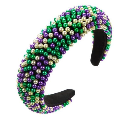 Small Purple Gold and Green Beaded Headband