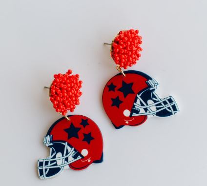 Red and Blue Football Helmet Earrings