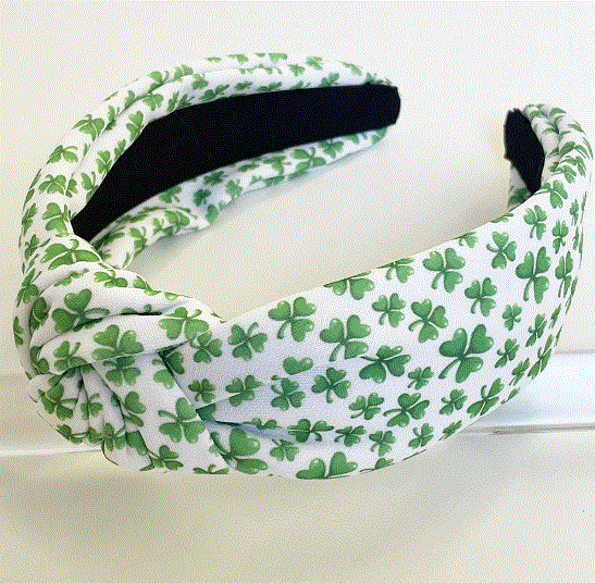 Small Four Leaf Clovers St Patricks Day Knot Headband