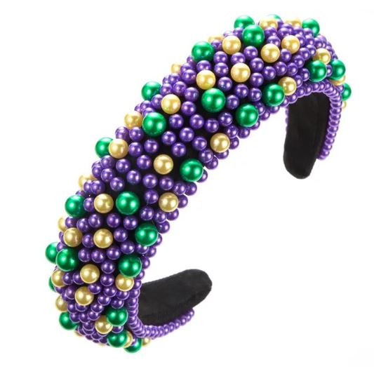 Purple Gold and Green Beaded Headband