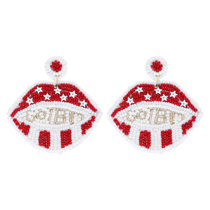 Go Team Lips Beaded Earrings