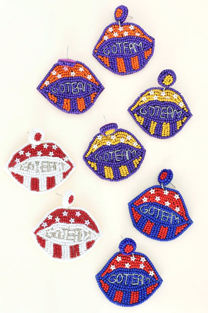 Go Team Lips Beaded Earrings