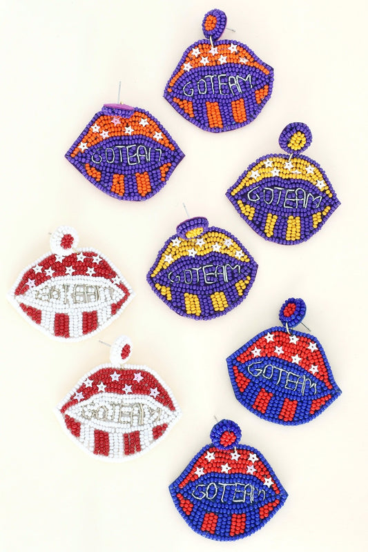 Go Team Lips Beaded Earrings