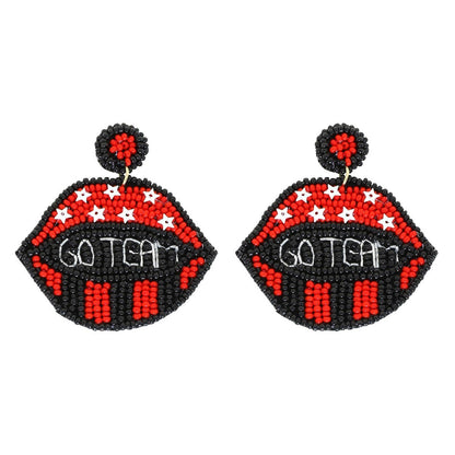 Go Team Lips Beaded Earrings