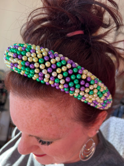 Small Purple Gold and Green Beaded Headband