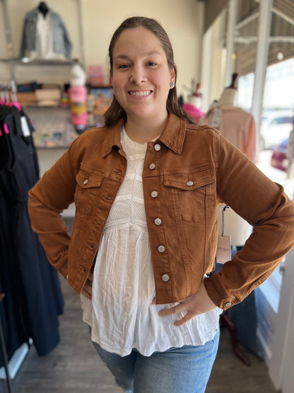 Camel Button Up Jacket Judy Blue 7865