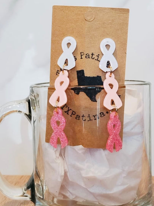 3 Pink Ribbon Earrings