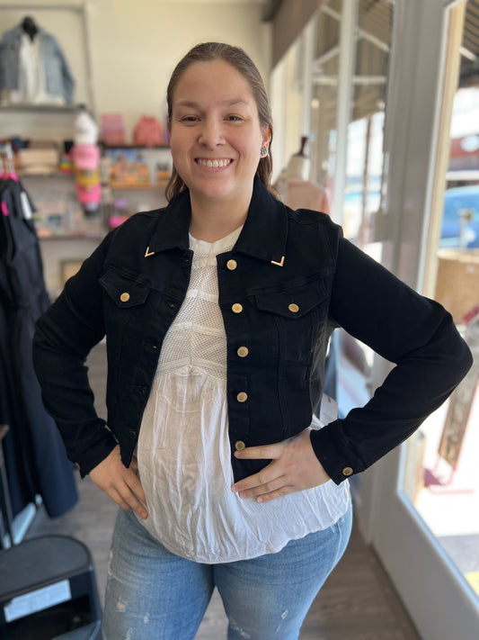 Gold Trim & Cut Hem Jacket Judy Blue 7850