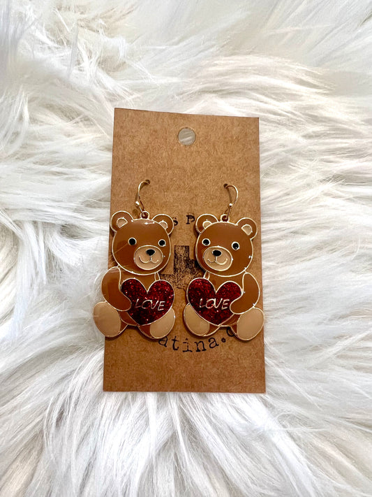 Teddy Bear Heart Earrings