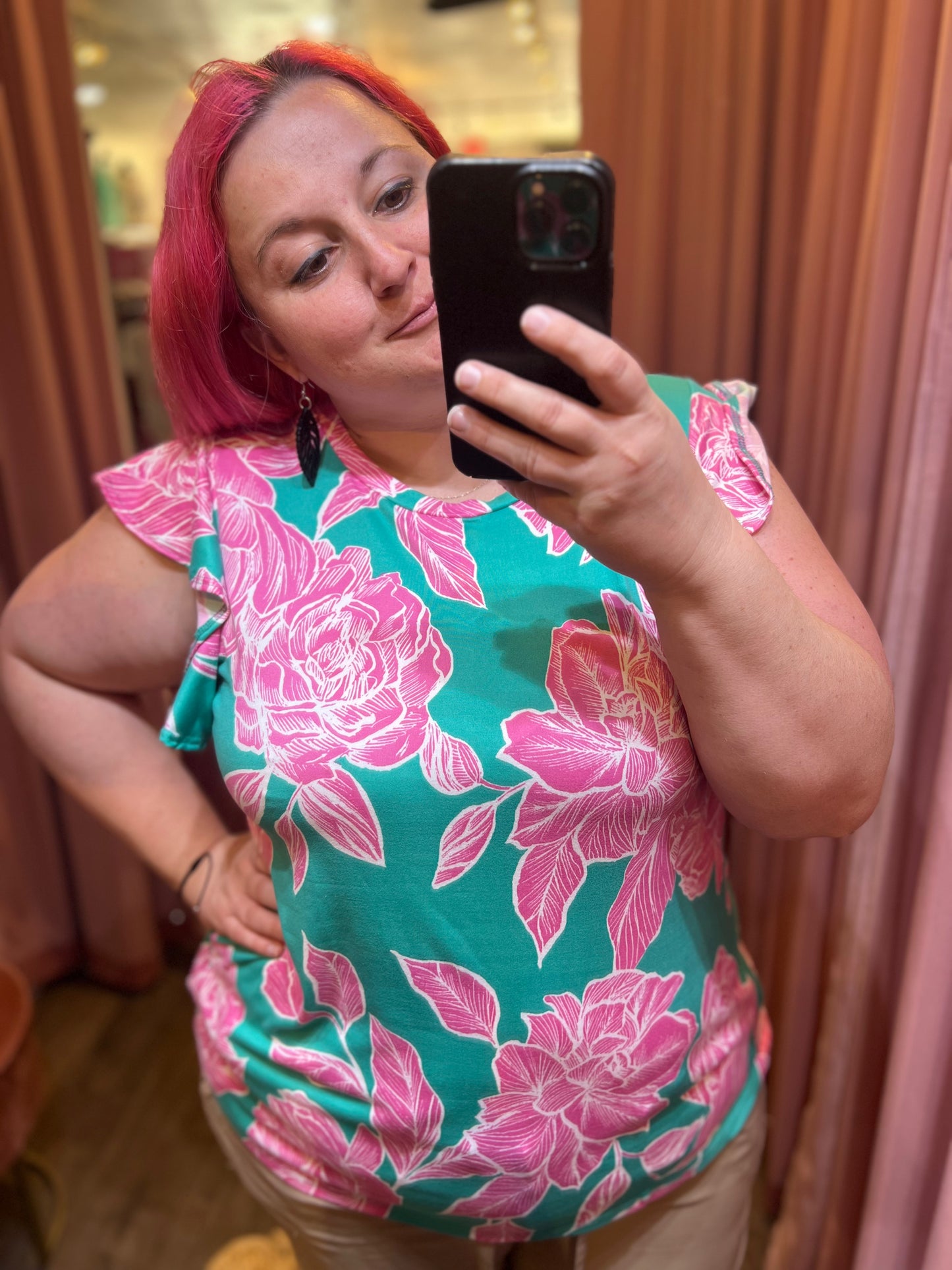 Round Neck Teal and Pink Top