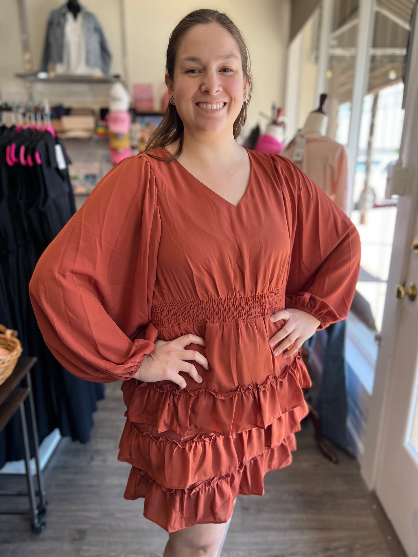 Ruffled Knee Length Dress