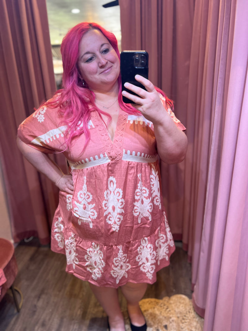 Printed V-Neck Woven Mini Dress