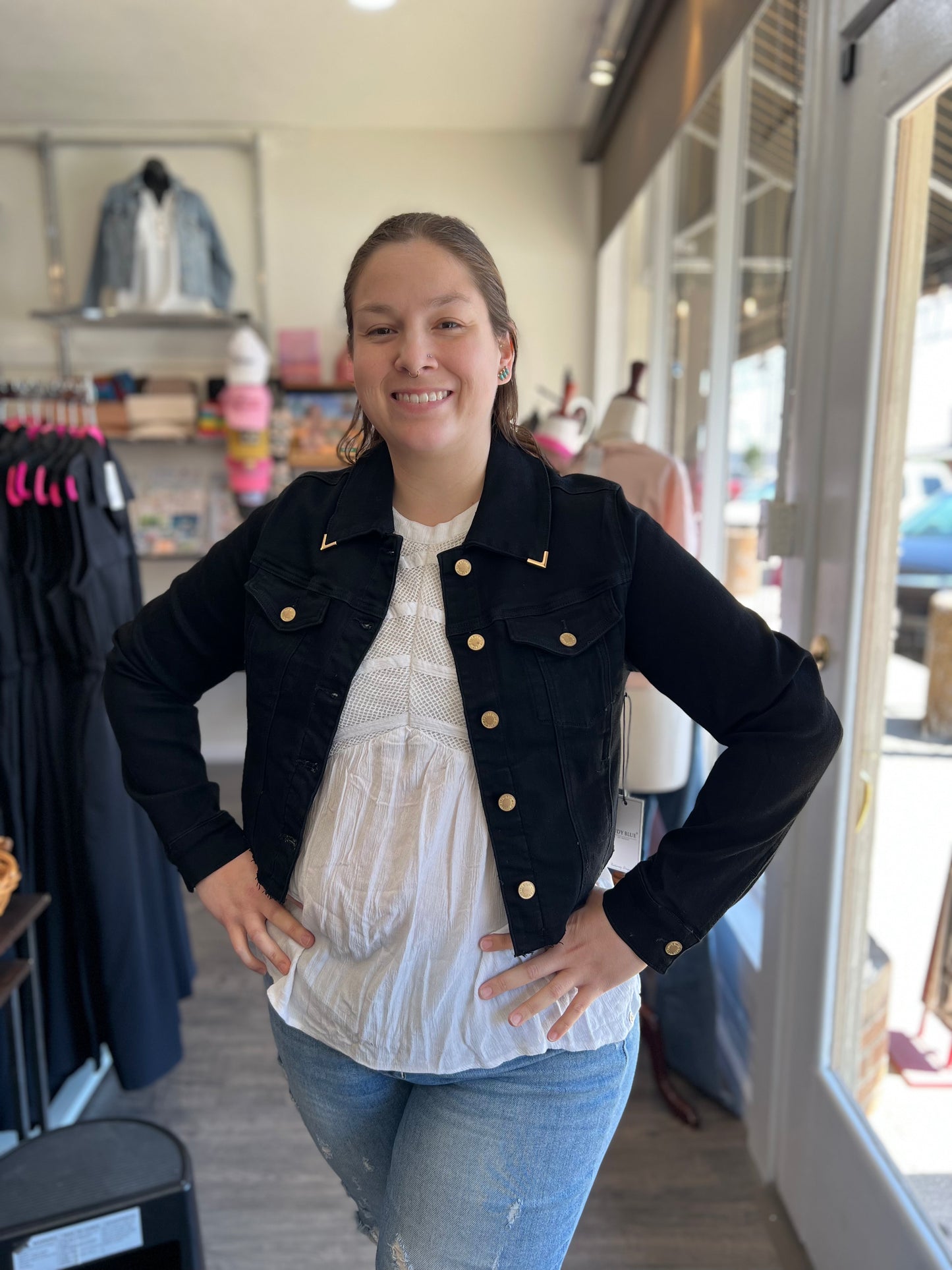 Gold Trim & Cut Hem Jacket Judy Blue 7850