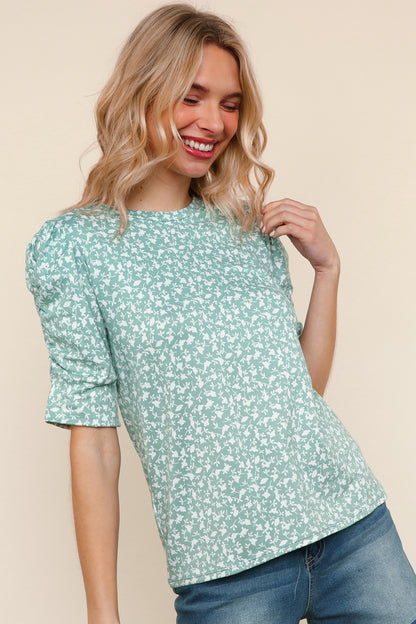 Round Neck Sage Floral Top
