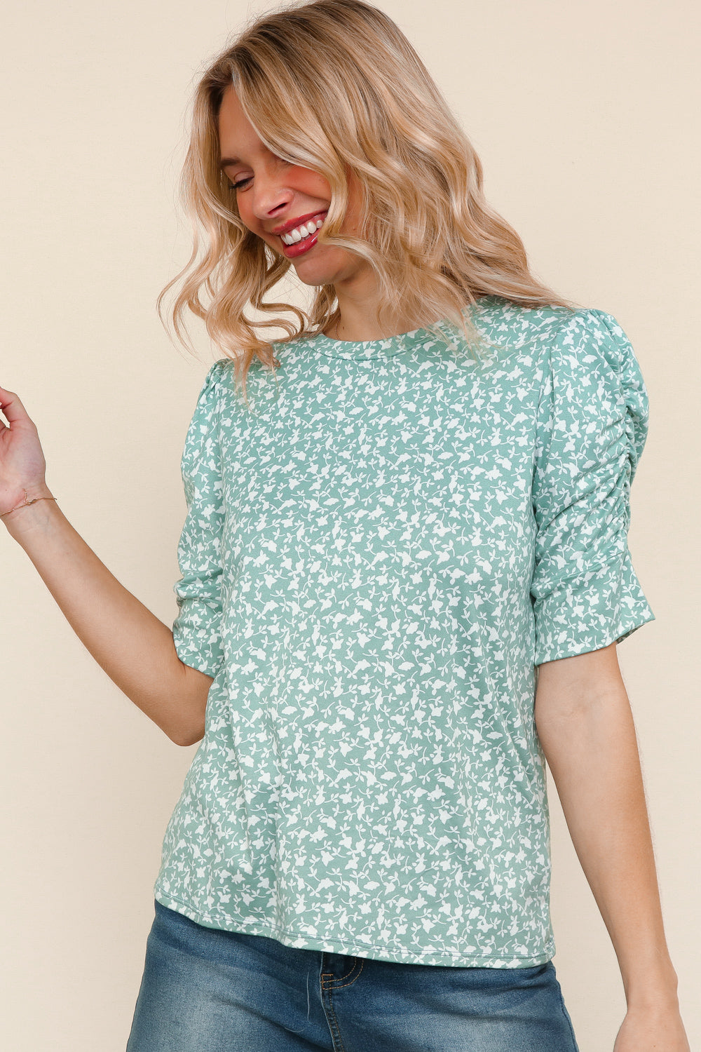 Round Neck Sage Floral Top