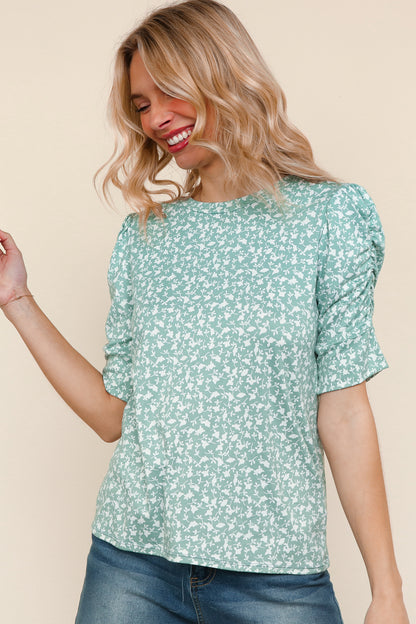 Round Neck Sage Floral Top
