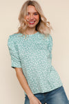 Round Neck Sage Floral Top
