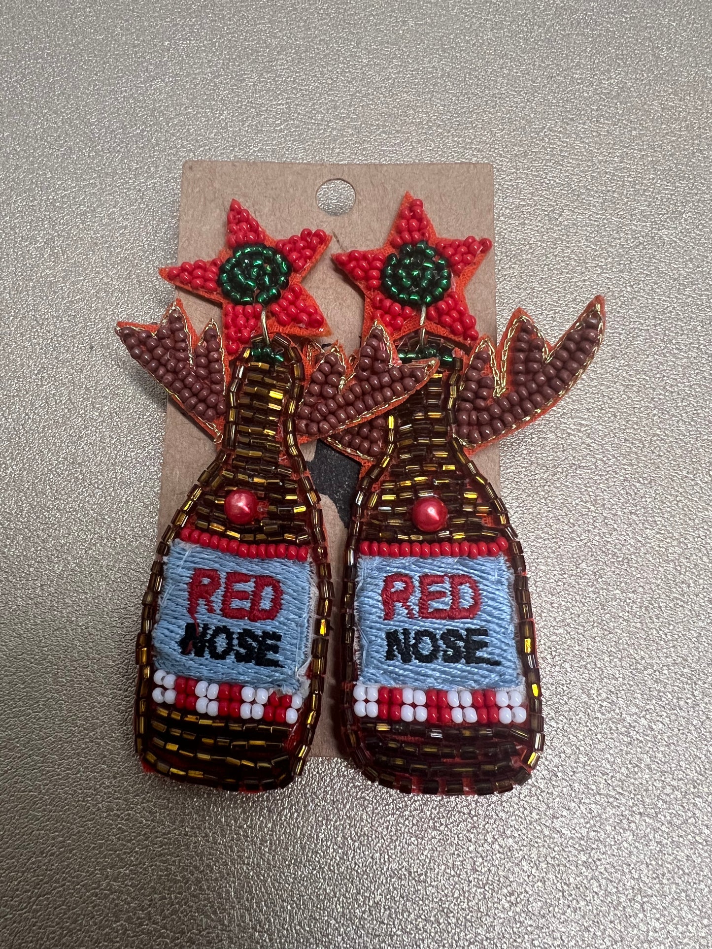 Beaded Red Nose Wine Earrings