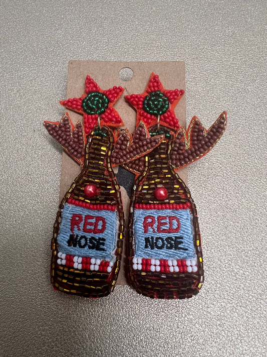 Beaded Red Nose Wine Earrings