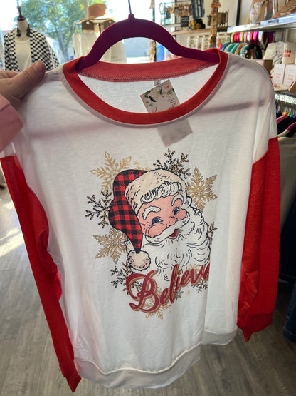 Santa Believe Red Raglan