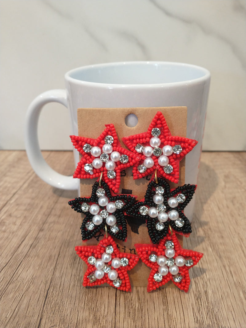 Red and Black Star Earrings