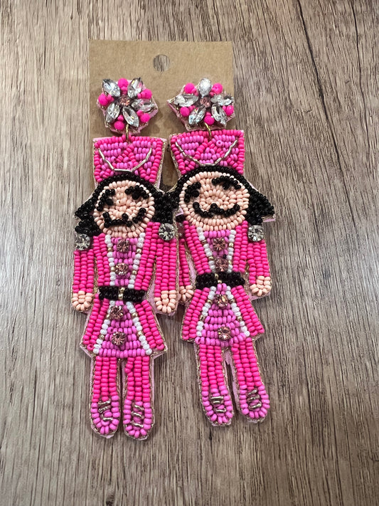 Large Pink Nutcracker Earrings