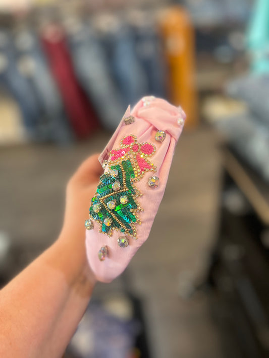 Pink Christmas Tree Headband