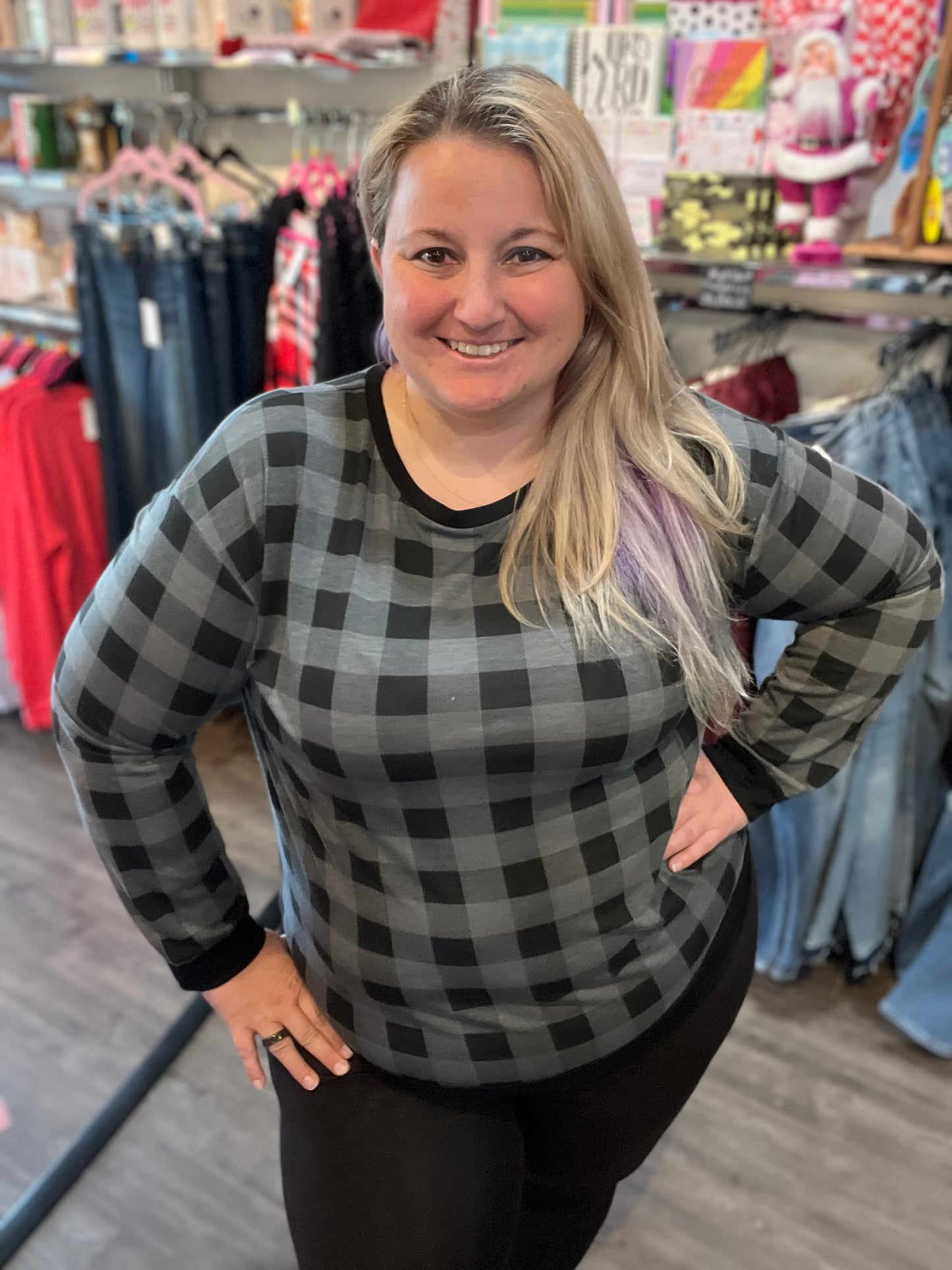 Plaid With Me Long Sleeves T-Shirt, Grey