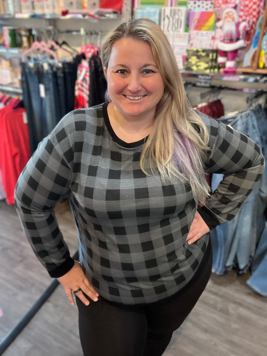 Plaid With Me Long Sleeves T-Shirt, Grey