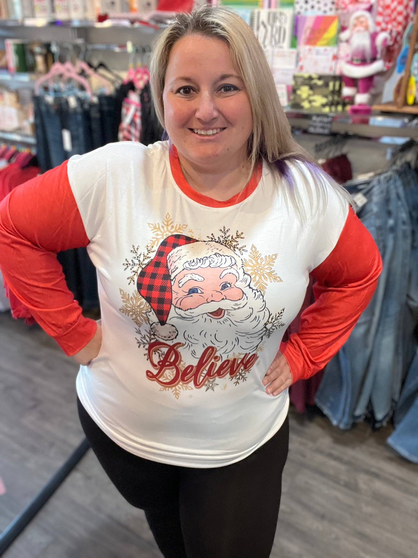 Santa Believe Red Raglan