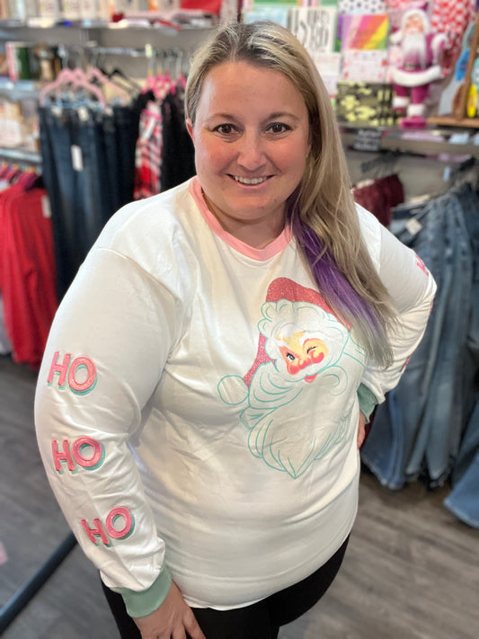 Glitter Santa on White Sweatshirt