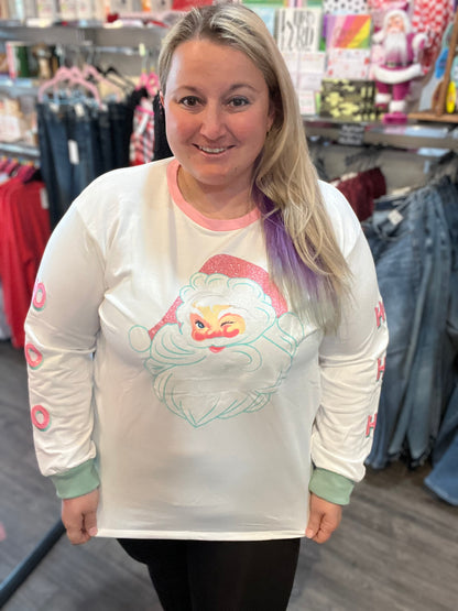Glitter Santa on White Sweatshirt