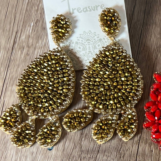 Gold Tear Drop Beaded Earrings